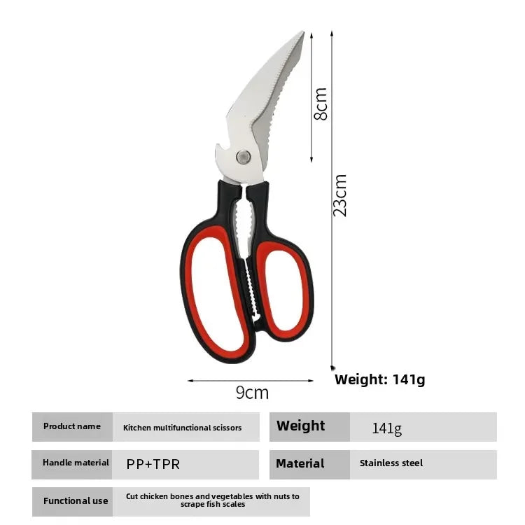 Heavy Duty Multi-Functional Stainless Steel Kitchen Scissors Meat & Vegetable Cutter with Bottle Opener Plastic Handle