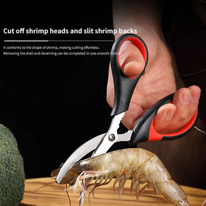 Professional High Quality Stainless Steel Kitchen Scissors with Plastic Handle Heavy Duty Shrimp Vein Scissors