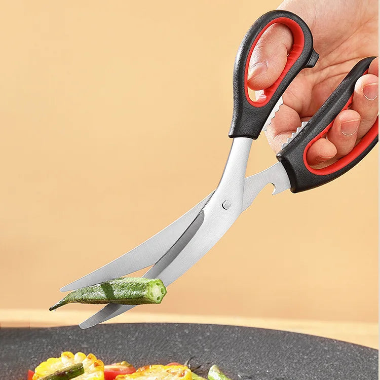 Heavy-Duty Korean BBQ Stainless Steel Scissors with Plastic Handle for Kitchen and Barbecue Use