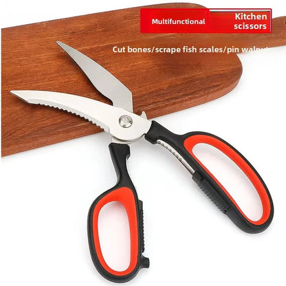 Heavy Duty Multi-Functional Stainless Steel Kitchen Scissors Meat & Vegetable Cutter with Bottle Opener Plastic Handle