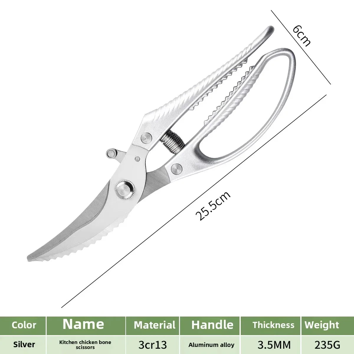 Heavy Duty Stainless Steel Blade Kitchen Scissors Multi-Purpose Aluminum Alloy Essential for Chicken Bone Fish Cutting Household