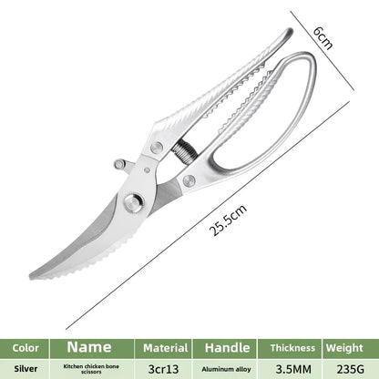Heavy Duty Stainless Steel Blade Kitchen Scissors Multi-Purpose Aluminum Alloy Essential for Chicken Bone Fish Cutting Household
