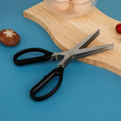 5-Layer Stainless Steel Herb Scissors with PP Handle Heavy Duty Kitchen Cutter for Scallion Spices & Vegetables