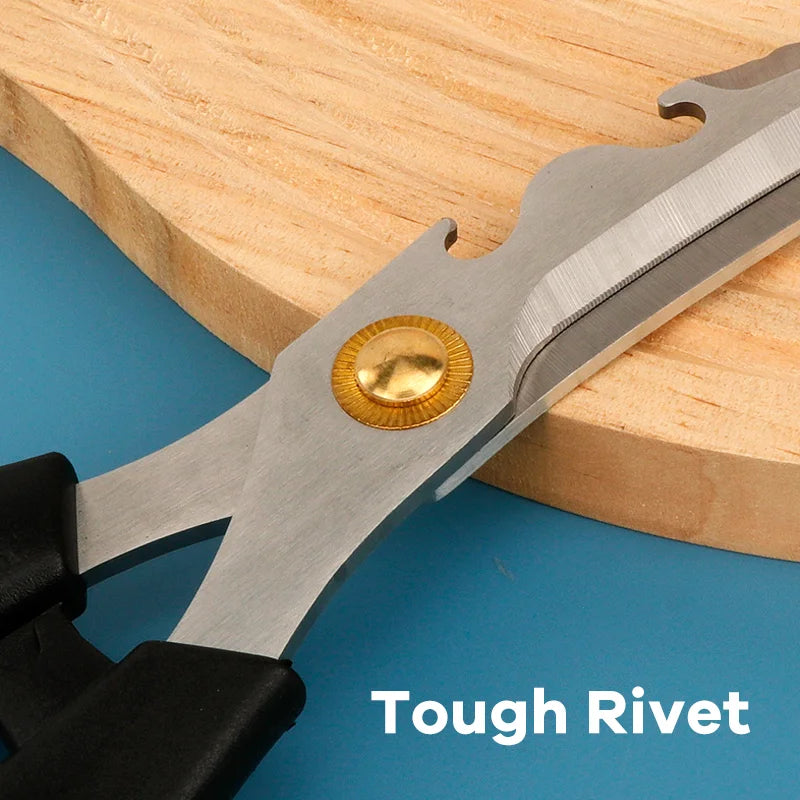 Multi-Functional Stainless Steel BBQ Scissors Long-Blade Meat Cutting Shears for Home Outdoor Non-Removable Household Kitchen