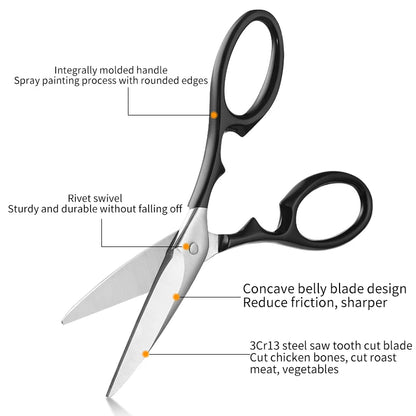 Heavy Duty Stainless Steel Multifunctional Kitchen Cooking Scissors-Premium Food Shears Ultra Sharp Blades Eco-Friendly