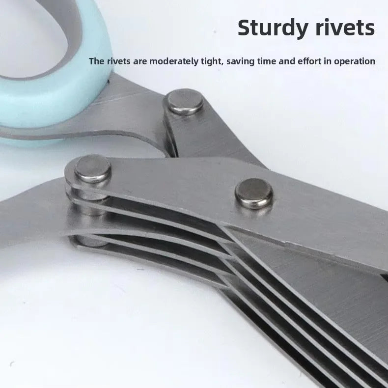 Multi-functional Kitchen Scissors Heavy Duty Five-Layers Stainless Steel Blades Plastic Handle for Scallion Food Preparation
