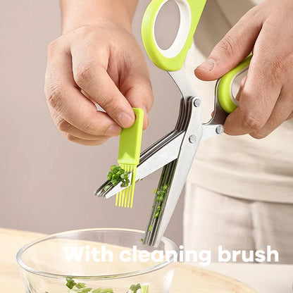 5 Blades Sharp Stainless Steel Herb Scissors Multipurpose Kitchen Shears for Onion Salad Cutting 5 Layers Brush Included