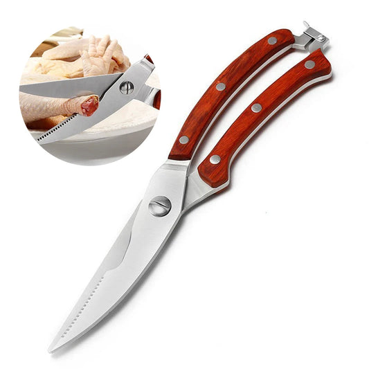 Durable Stainless Steel Poultry Shears with Colored Wood Handle High Quality Heavy Duty Kitchen Meat Scissors