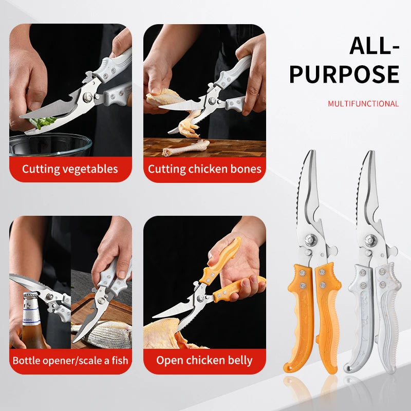 Professional 2Cr13 Stainless Steel Kitchen Tool Heavy Duty Eco-Friendly Poultry Shears Thickened Chicken Bone Scissors