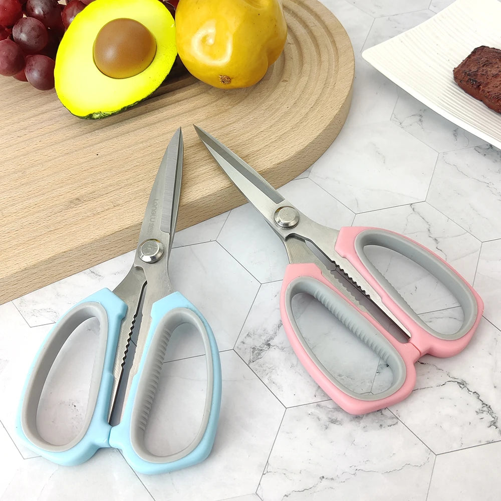 Heavy-Duty Stainless Steel Kitchen Scissors with Plastic Handle Multi-Purpose Outdoor Cutting Tool for Meat Household Use
