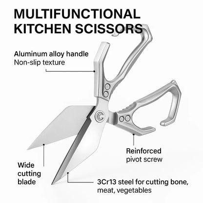 Multi-Purpose Heavy Duty 3Cr14 Stainless Steel Kitchen Utility Scissors with Aluminum Alloy Handles for Meat and Chicken Cutting