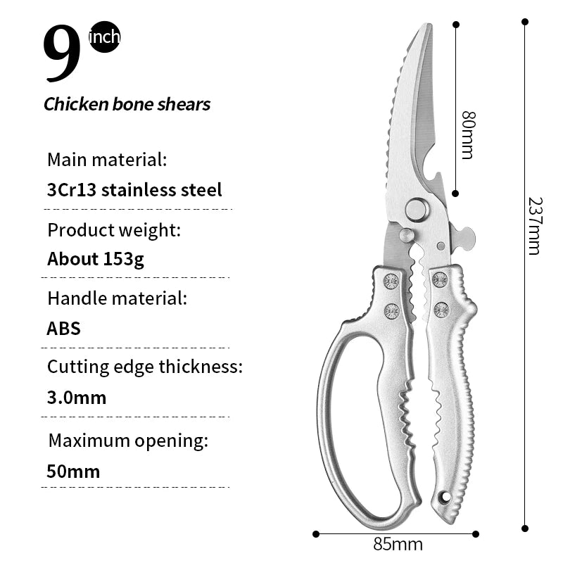 Factory Outlet Sharp Poultry Meat Cutting Kitchen Scissors 3Cr13 Stainless Steel Chicken Bone Scissors