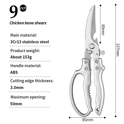 Factory Outlet Sharp Poultry Meat Cutting Kitchen Scissors 3Cr13 Stainless Steel Chicken Bone Scissors