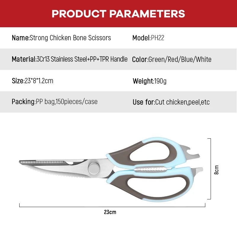9 Inch Heavy Duty Stainless Steel Kitchen Scissors Household Chicken Scissor for Vegetables and Food Nut Cracker Included