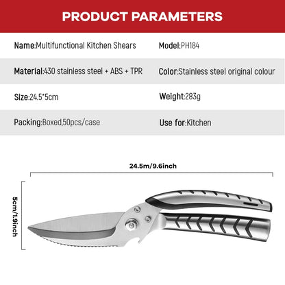 Stock Heavy Duty Multi-Functional Stainless Steel Kitchen Scissors Ultra Sharp Eco-Friendly Dishwasher Safe Strong Chicken Bone