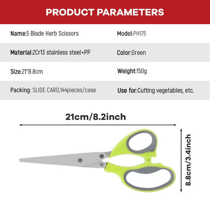 5 Blades Herb Scissors Stainless Steel Cutting Kitchen Shears for Fresh Vegetable Cilantro Lettuce Onion Tailor Shears PP Handle
