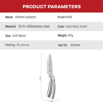 Factory Outlet Eco-Friendly Stainless Steel Heavy Duty Ultra Sharp 4MM Thickness 2-In-1 Professional Kitchen Shears Scissors