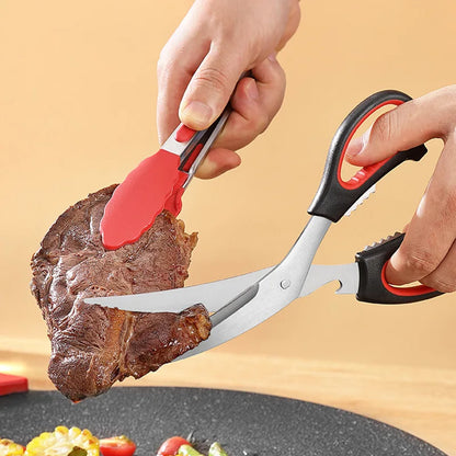 Heavy-Duty Korean BBQ Stainless Steel Scissors with Plastic Handle for Kitchen and Barbecue Use