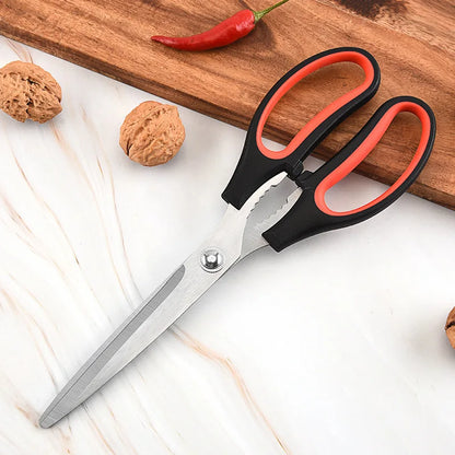 Hot Selling Korean Stainless Steel BBQ Scissors with Walnut Cracker Function Kitchen Shears Featuring Plastic Handle