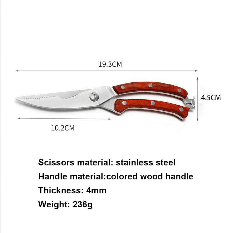 Durable Stainless Steel Poultry Shears with Colored Wood Handle High Quality Heavy Duty Kitchen Meat Scissors