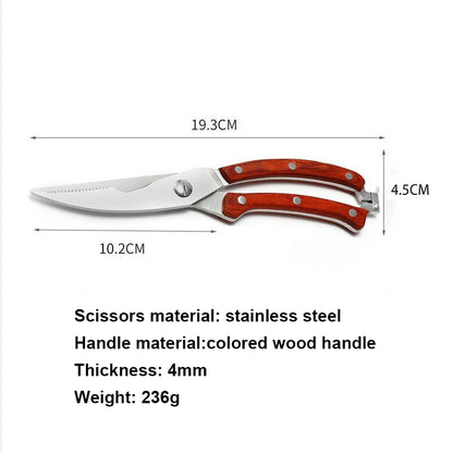 Durable Stainless Steel Poultry Shears with Colored Wood Handle High Quality Heavy Duty Kitchen Meat Scissors