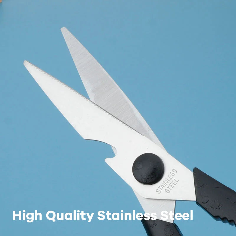 8-Inch Black Kitchen Food Scissors Easy-to-Use Chicken Bone Meat Vegetables Shears with Nut Cracker Stainless Steel Blade