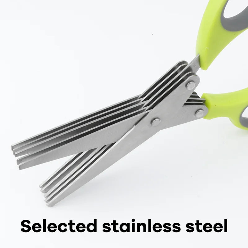 5 Blades Herb Scissors Stainless Steel Cutting Kitchen Shears for Fresh Vegetable Cilantro Lettuce Onion Tailor Shears PP Handle