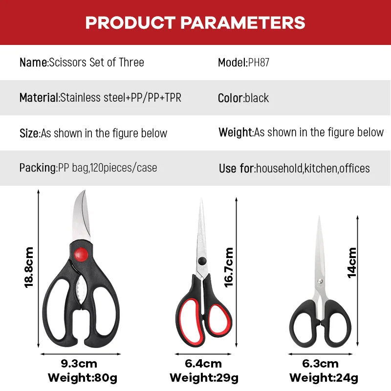 Multipurpose Kitchen Scissors Set with Sharp Stainless Steel Blade and Soft Handle for Chicken and Fish