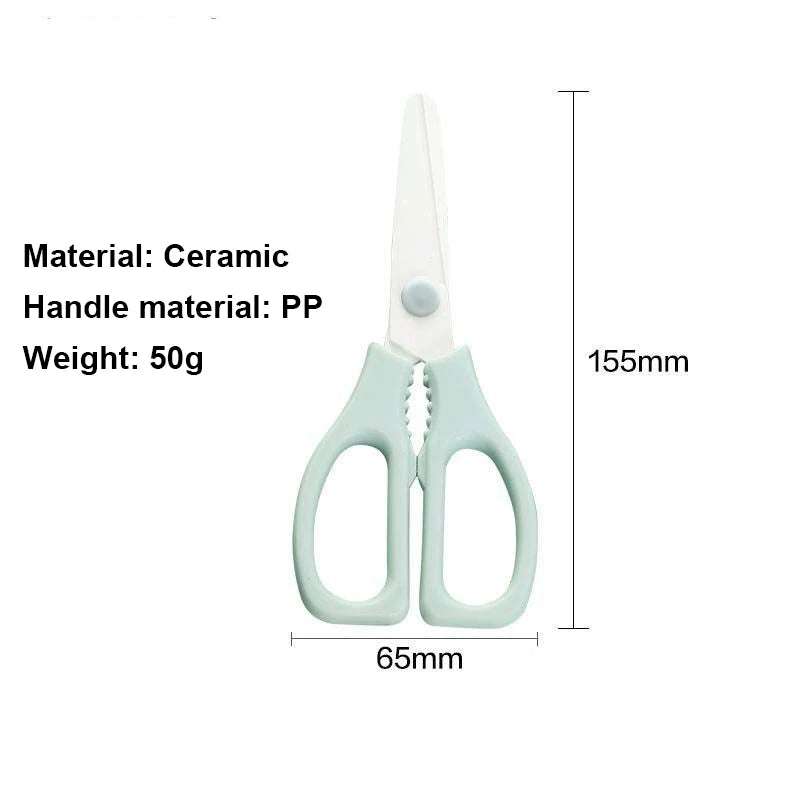 Portable Multifunctional Heavy Duty Ceramic Kitchen Scissors with Plastic Handles for Baby Food Cutting