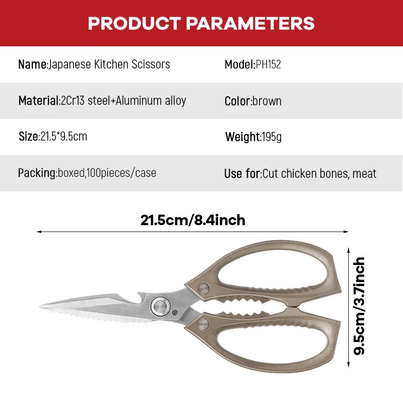 Japanese Super Sharp Stainless Steel Kitchen Scissors Heavy Duty Multifunctional Cutting Shears with Aluminum Alloy Handle