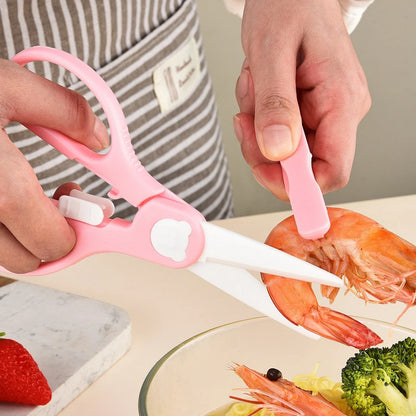Heavy Duty Multi-Functional Ceramic Baby Complementary Food Scissors Set Kitchen Gadget with Plastic Handle and Storage Box