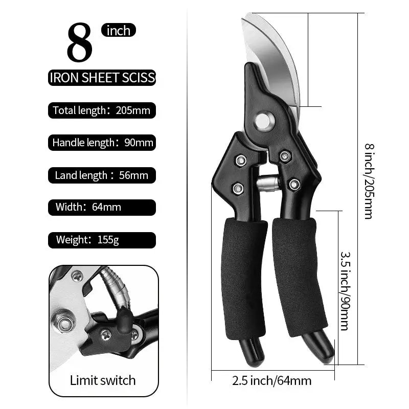 Garden Hand Tools 3Cr13 Stainless Steel DIY Industrial Grade Bypass Pruning Shears with Anti-Slip Grip