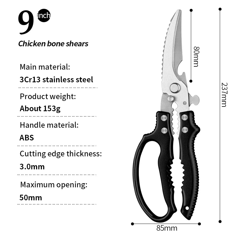 Factory Outlet Sharp Poultry Meat Cutting Kitchen Scissors 3Cr13 Stainless Steel Chicken Bone Scissors
