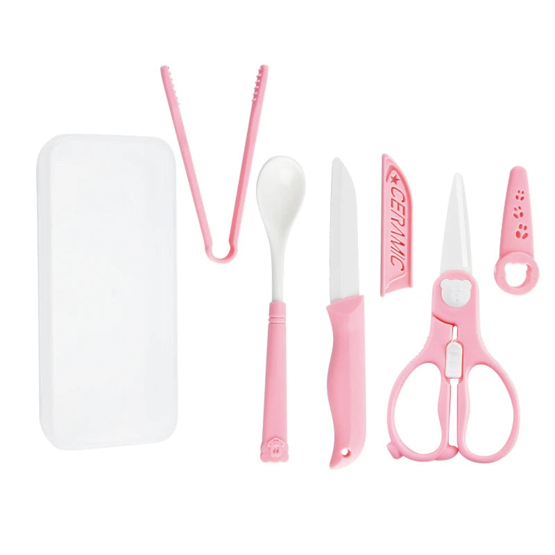 Heavy Duty Multi-Functional Ceramic Baby Complementary Food Scissors Set Kitchen Gadget with Plastic Handle and Storage Box