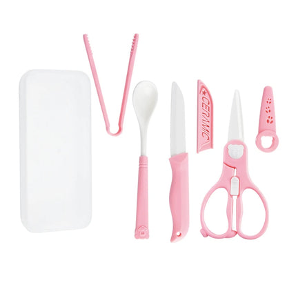 Heavy Duty Multi-Functional Ceramic Baby Complementary Food Scissors Set Kitchen Gadget with Plastic Handle and Storage Box