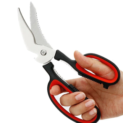 Heavy Duty Multi-Functional Stainless Steel Kitchen Scissors Meat & Vegetable Cutter with Bottle Opener Plastic Handle