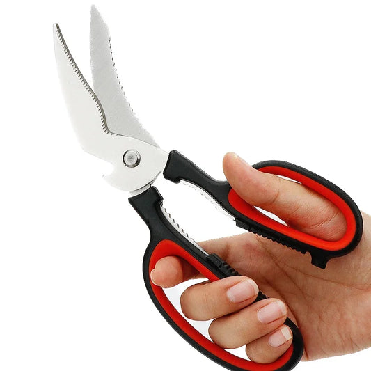 Heavy Duty Multi-Functional Stainless Steel Kitchen Scissors Meat & Vegetable Cutter with Bottle Opener Plastic Handle