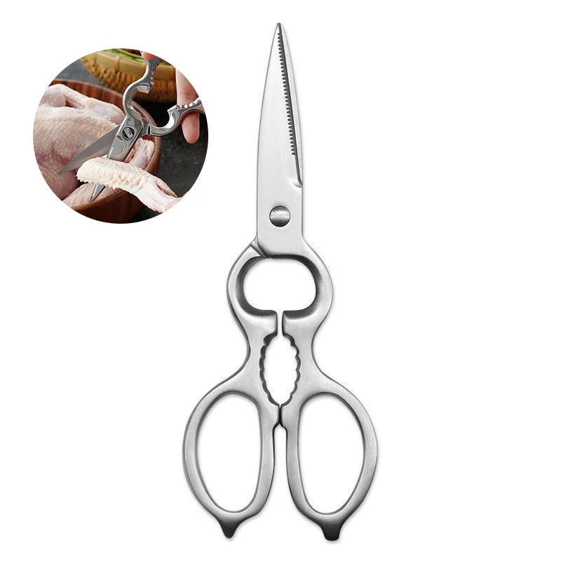 Multifunction Heavy Duty 2Cr13 Steel Professional Kitchen Shear Stainless Steel Handles Chicken Scissors Bottle Opener Walnut