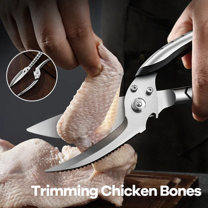 Powerful Kitchen Scissors with 430 Stainless Steel Handle Heavy Duty Boning Meat Scissors for Efficient Bone Cutting